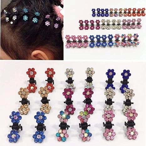 multicolor trending Girls Small Crystal Flowers Metal Hair Claws, Pack of 24pcs